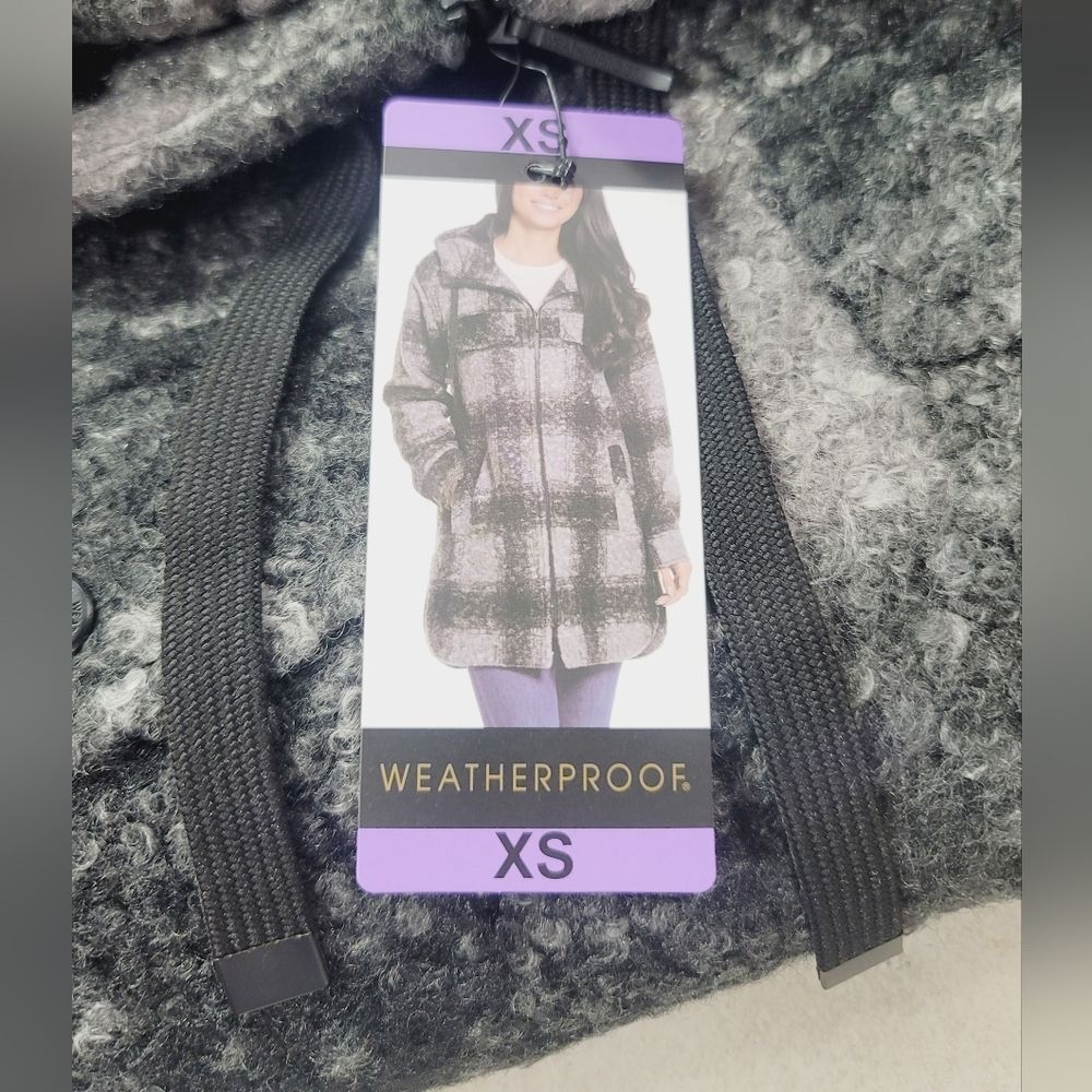 Weatherproof Women's Soft Boucle Hooded Long Jacket Black Plaid Heavyweight XS - Picture 16 of 16